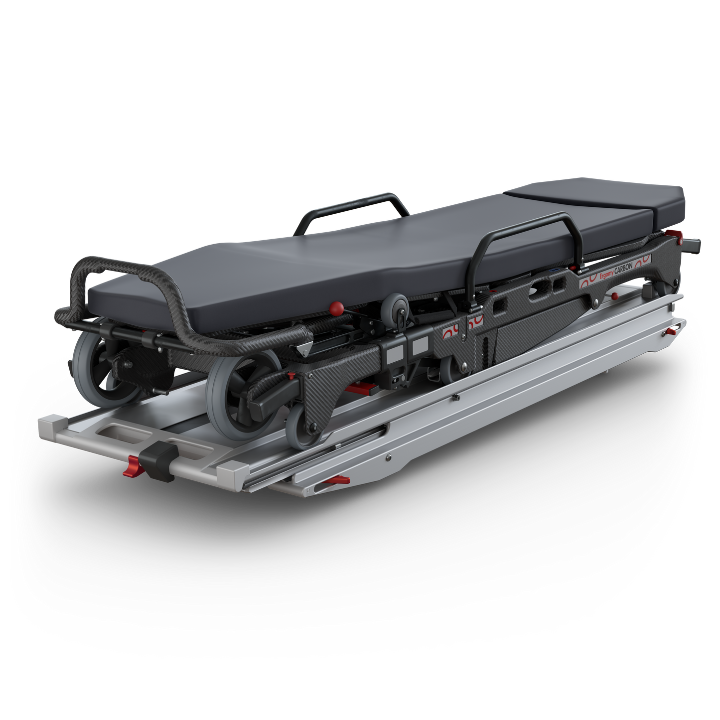 Ergomy Basic stretcher loading system loaded with Ergomy Carbon stretcher