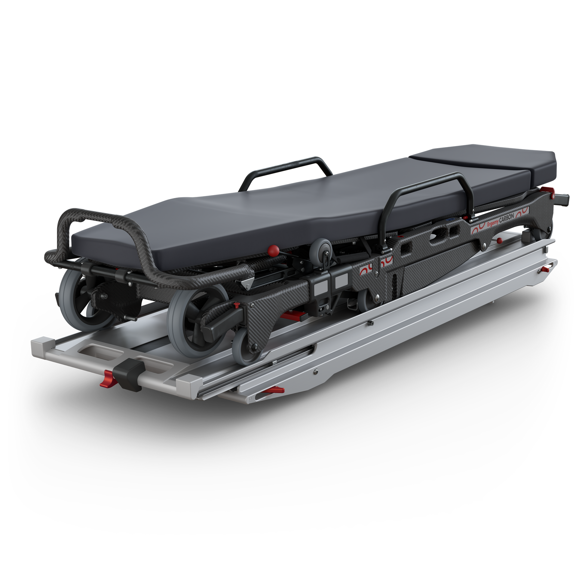 Ergomy Basic stretcher loading system loaded with Ergomy Carbon stretcher